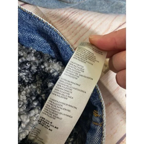 We The Free By Free People Women's Wild Ones Sherpa Trucker Denim Jacket - Small - Picture 9 of 11